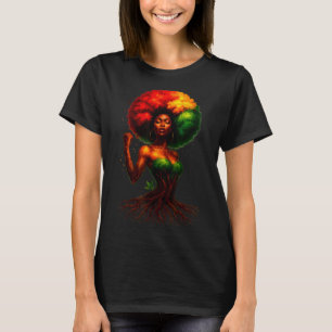 Camiseta mulher árvore afro rainha negra melanina raízes or