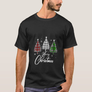 Camiseta Mulher Árvore de Natal Buffalo Xadrez Vermelho Árv