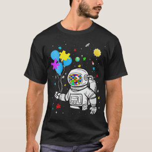 Camiseta Mulher Astronauta Balão Autismo Espaço de Consciên