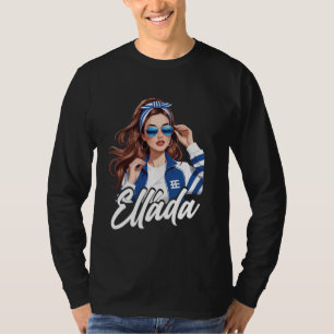 Camiseta Mulher Bandeira da Grécia Óculos de Sol Menina Gre