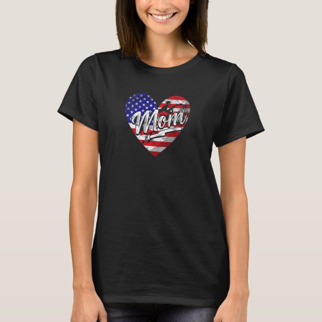 Camiseta Mulher Bandeira Patriótica Americana Coração Eques (Frente)