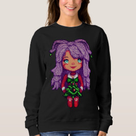 Camiseta Mulher básica Camisola roxa menina de cabelo roxo