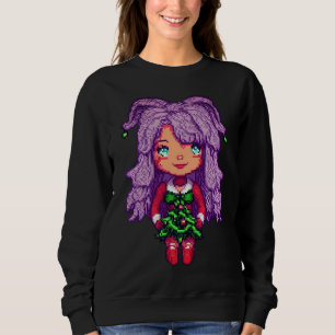 Camiseta Mulher básica Camisola roxa menina de cabelo roxo