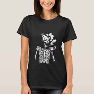 Camiseta Mulher Bebendo Skeleton Café Orgulho Asexual Skul