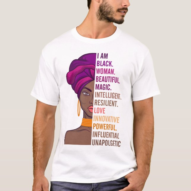 Camiseta Mulher Bela Negra Orgulhosa Sou Mulher Negra (Frente)