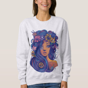 Camiseta Mulher Boho Fantasy com Cabelo Floral