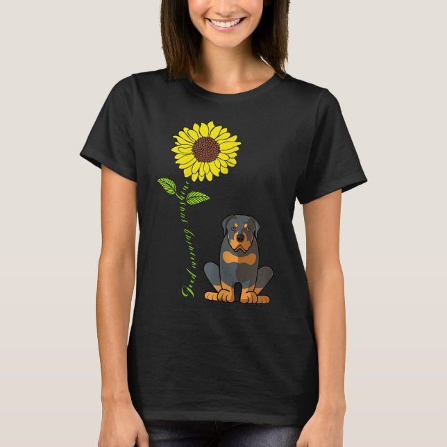 Camiseta Mulher Bom dia Sunshine Rottweiler Mãe Sol (Frente)