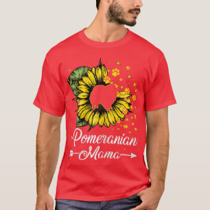 Camiseta Mulher Bonita Pomerânia Mama Cachorro Sunflower Mã