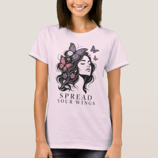 Camiseta Mulher Borboleta Espalhe As Asas Retrato Floral