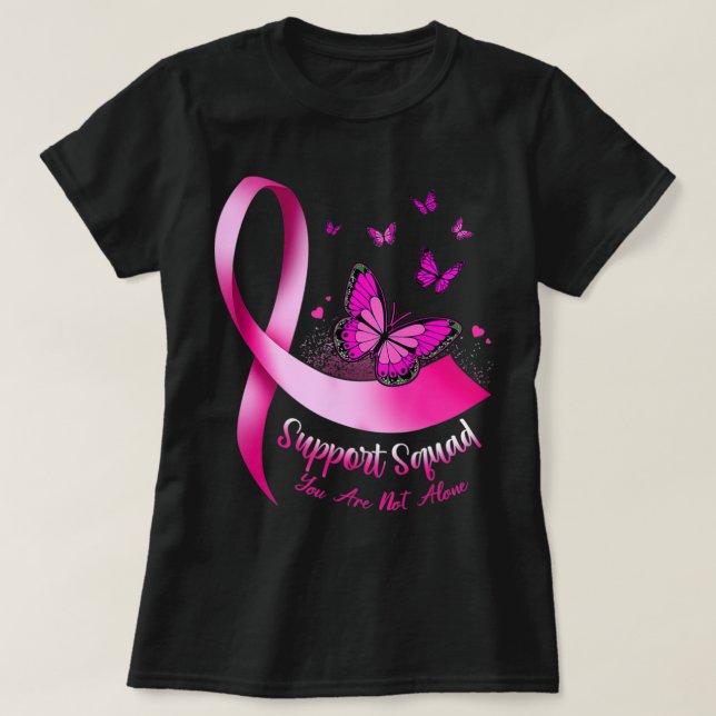 Camiseta Mulher Borboleta Suporta Cancer de Mama de Esquadr (Frente do Design)