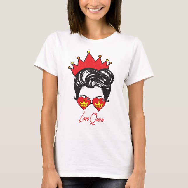 Camiseta mulher cabeça coroa vermelha e amor vermelho (Frente)