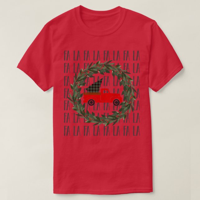 Camiseta Mulher Caminhão de Árvore de Natal Fa La Cute Chri (Frente do Design)