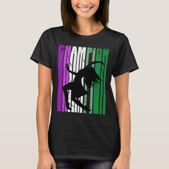 Camiseta Mulher Campeã Dança Aniversário Música Roxo Verde (Frente)