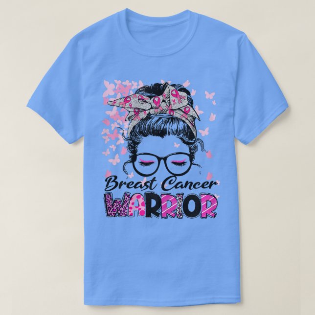 Camiseta Mulher, Cancer do peito, Messy Bun, Seja Forte (Frente do Design)