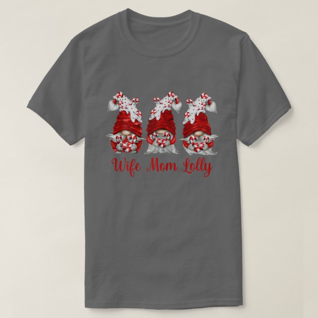 Camiseta Mulher Candy Cane Gnome Esposa Mãe Isoladamente Pe (Frente do Design)