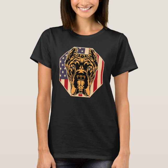 Camiseta Mulher Cão EUA Bandeira Cane Corso Mãe 2 (Frente)