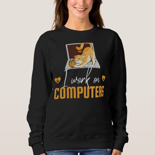 Camiseta Mulher Cat Mãe Eu Trabalho Em Computadores Cat (Frente)