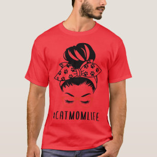 Camiseta Mulher Cat Mãe Vida Mensagem Impressão Engraçado A