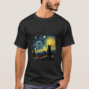 Camiseta Mulher Cat Starry Night Van Gogh Cat