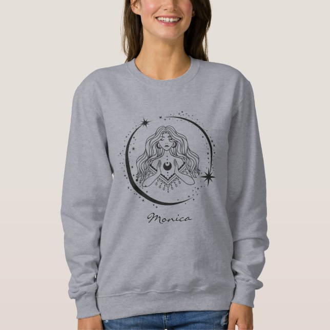 Camiseta Mulher celestial, lua estrelas, boho, astronomia e (Frente)