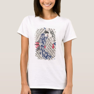 Camiseta Mulher cercada pela caligrafia (woodblock da cor
