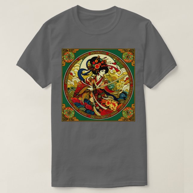 Camiseta Mulher chinesa esmagadora no estilo Art Deco (Frente do Design)
