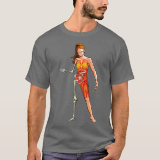 Camiseta mulher com anatomia muscular do esqueleto