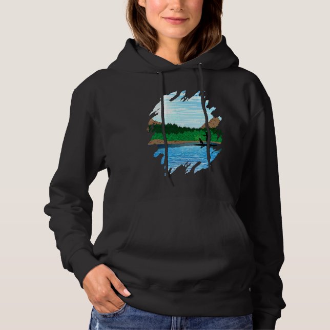 Camiseta Mulher com cachorro fazendo paddleboard no lago (Frente)