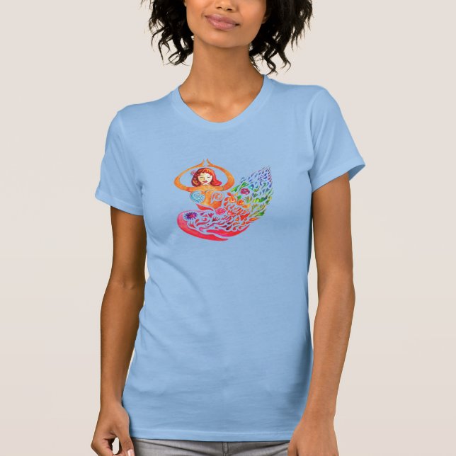 Camiseta Mulher com Design de Ioga Meditação Arco- (Frente)