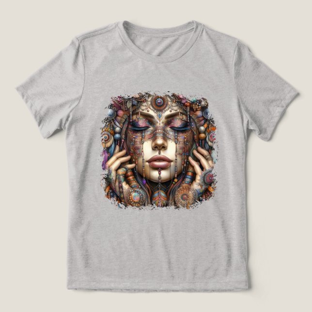 Camiseta Mulher com Elaborada Ornamentação Baseada em Triba (Design frontal)