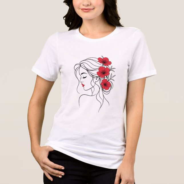Camiseta Mulher com Flores Vermelhas | Linha Artística Femi (Frente)
