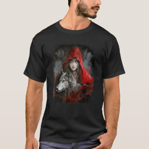 Camiseta Mulher com Hood em vermelho e Cinza Wolf Fantasy P