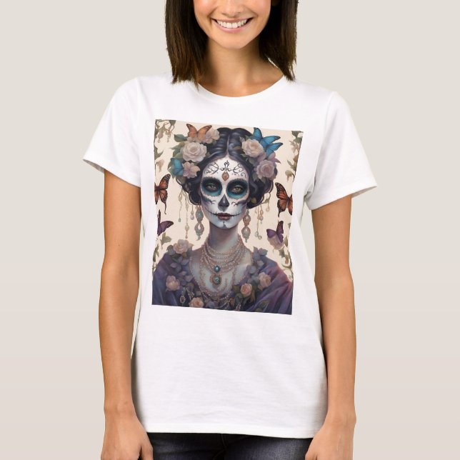 Camiseta Mulher com maquiagem estilo Catrina (Frente)