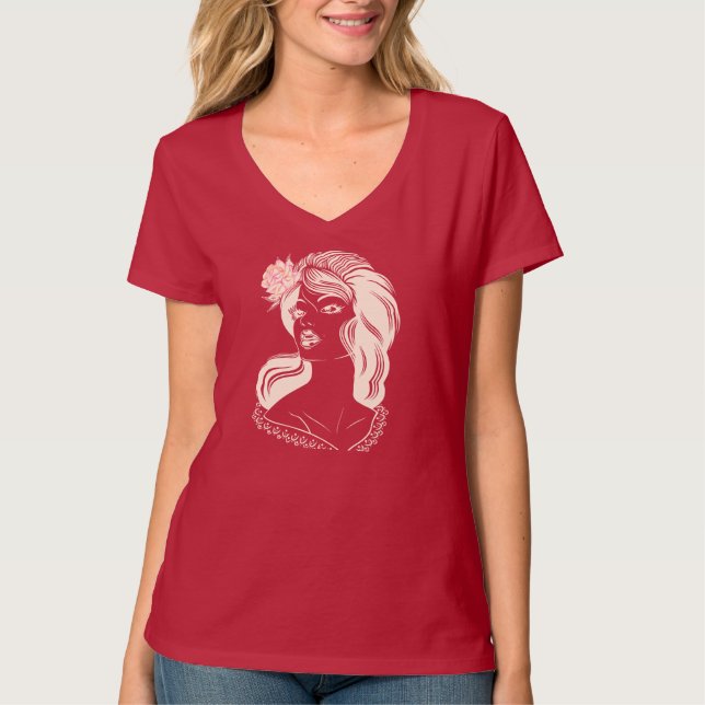 Camiseta Mulher com Rosa Rosa Rosa Rosa (Frente)