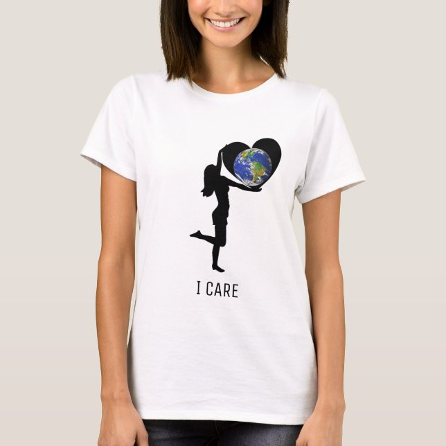 Camiseta Mulher com silhueta cardíaca e globo terrestre (Frente)
