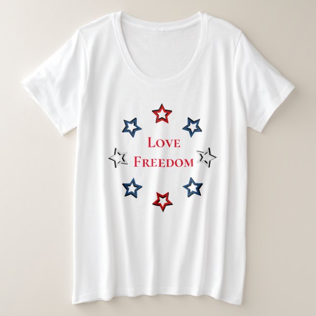 Camiseta Mulher com tamanho T-Shirt-Freedom (Frente do Design)