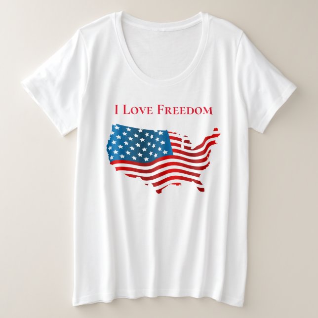 Camiseta Mulher com tamanho T-Shirt-Freedom (Frente do Design)