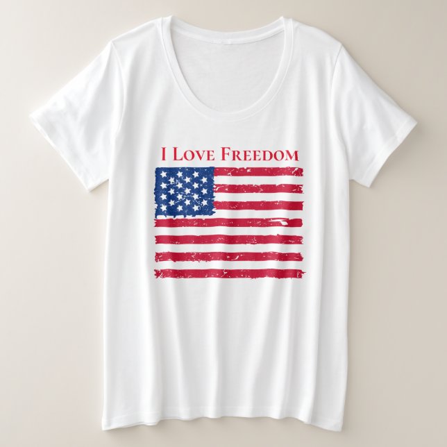 Camiseta Mulher com tamanho T-Shirt-Freedom (Frente do Design)