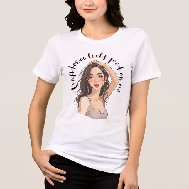 Camiseta Mulher Confiante com Cabelo Fluente (Frente)