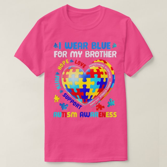 Camiseta Mulher Coração Eu Visto Azul Para Meu Irmão Autism (Frente do Design)