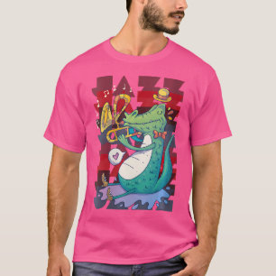 Camiseta Mulher Crocodile Alligator Trombone Música Jazz Mu