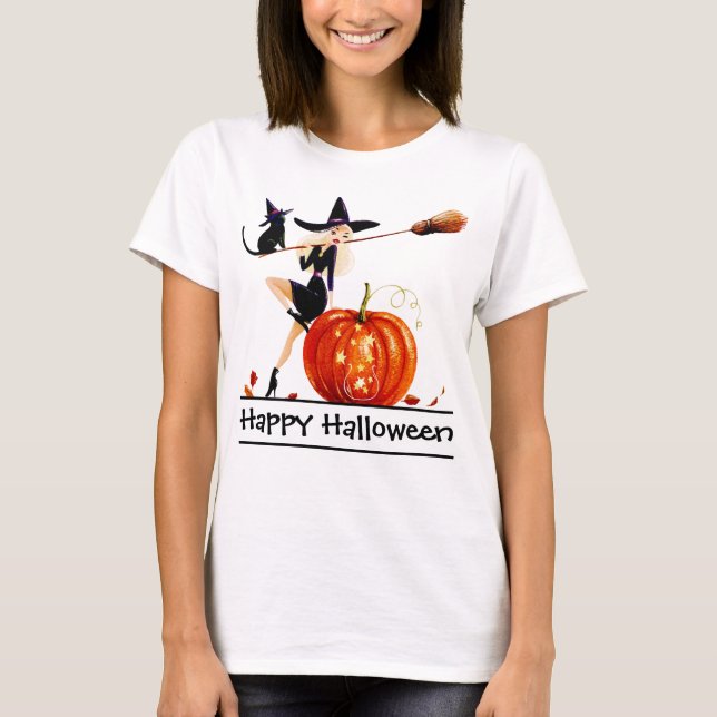 Camiseta Mulher da Bruxa do Halloween Sassy (Frente)