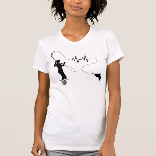 Camiseta Mulher da pesca com mosca da pulsação do coraç
