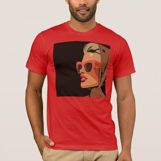 Camiseta Mulher de Arte Pop com Óculos de Sol Gráfico (Frente)