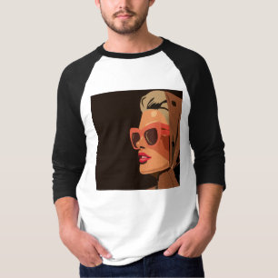Camiseta Mulher de Arte Pop com Óculos de Sol Gráfico