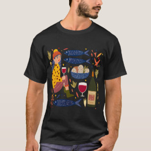 Camiseta Mulher de Arte Popular Caprichosa com Vinho Tinto