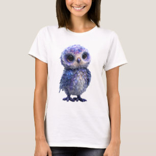 Camiseta Mulher de Bebê Coruja Brilho Galáxia Celeste