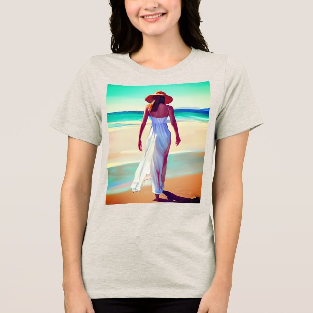 Camiseta Mulher de branco na praia (Frente)