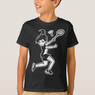 Camiseta Mulher de Cartoon Jogando Badminton com Peteca