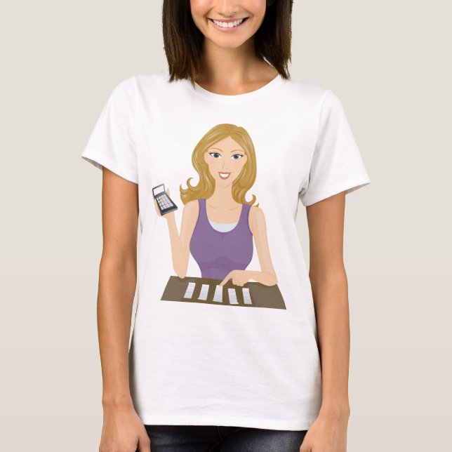 Camiseta Mulher de Orçamento com Calculadora Finanças Pesso (Frente)